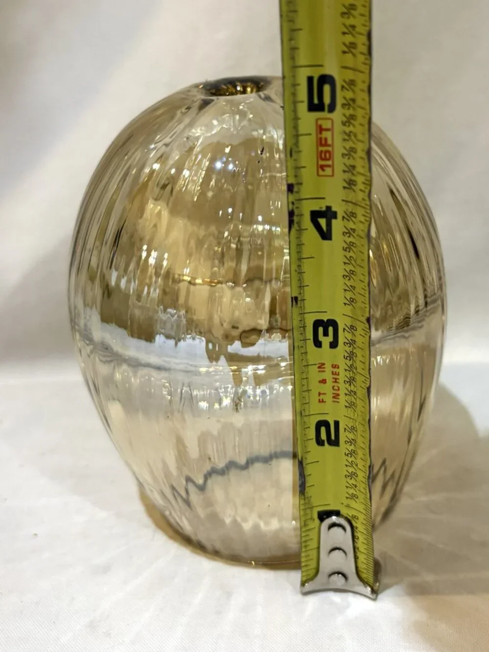 Bombay Crystal Iridescent Ribbed Bell Bulbous Oil Lamp Made In Poland